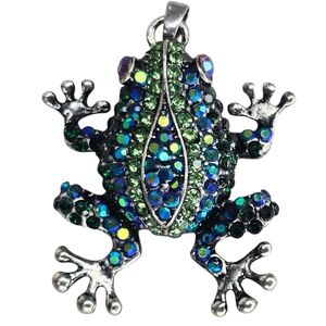 Leap Frog Blue Green Rhinestone Pendant Statement Animal Spring Vacation Hot